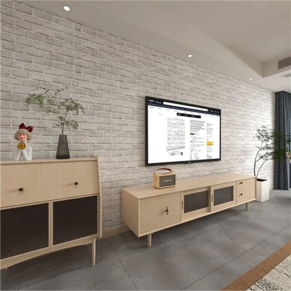 Home White Gray Peel and Stick Wallpaper Brick Contact Paper 120” ×18” Faux 3D B